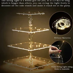 4 Tier Cupcake Stand Acrylic Tower Display with LED Light Premium Holder Dessert Tree Tower for Birthday Cady Bar Décor Weddings, Parties Events (Yellow Light)