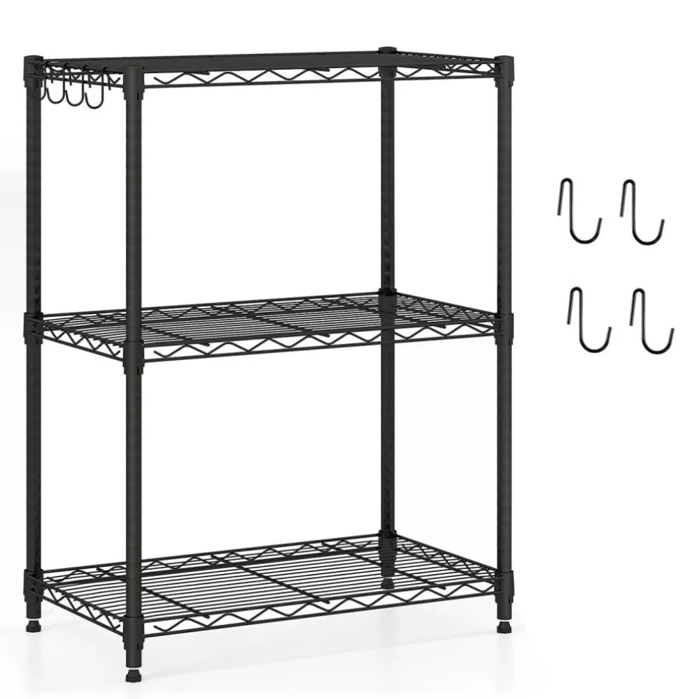 3-Tier Heavy Duty Metal Shelving Rack Wire Storage Organizer Black