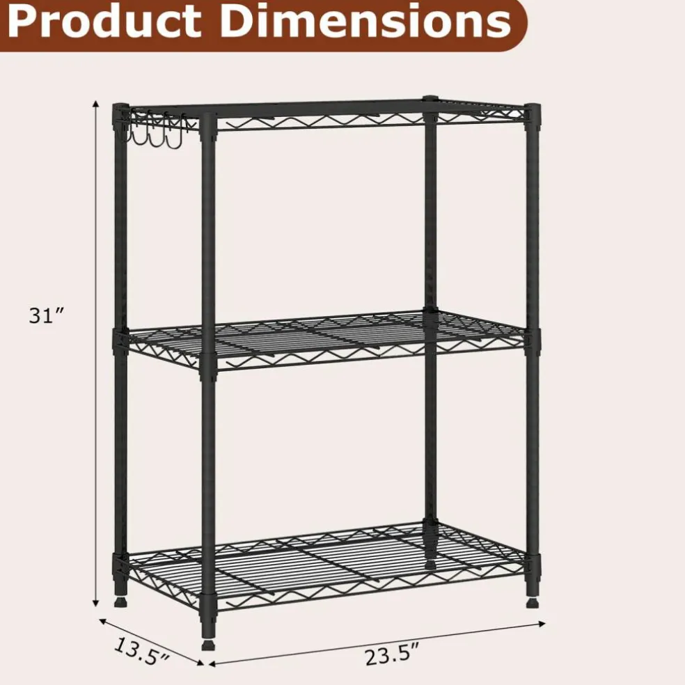 3-Tier Heavy Duty Metal Shelving Rack Wire Storage Organizer Black
