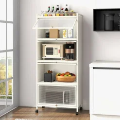 5-tier Kitchen Baker's Rack With Flip-up Pc Doors-black