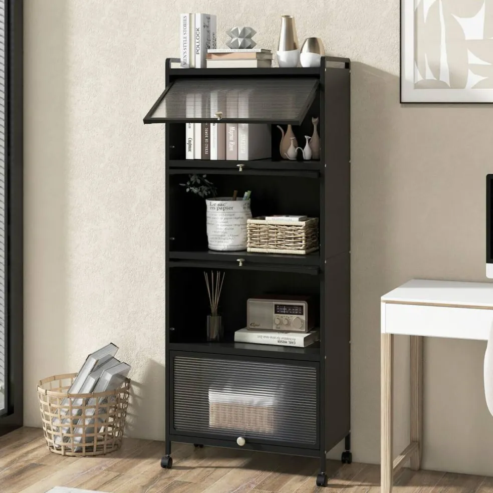 5-tier Kitchen Baker's Rack With Flip-up Pc Doors-black