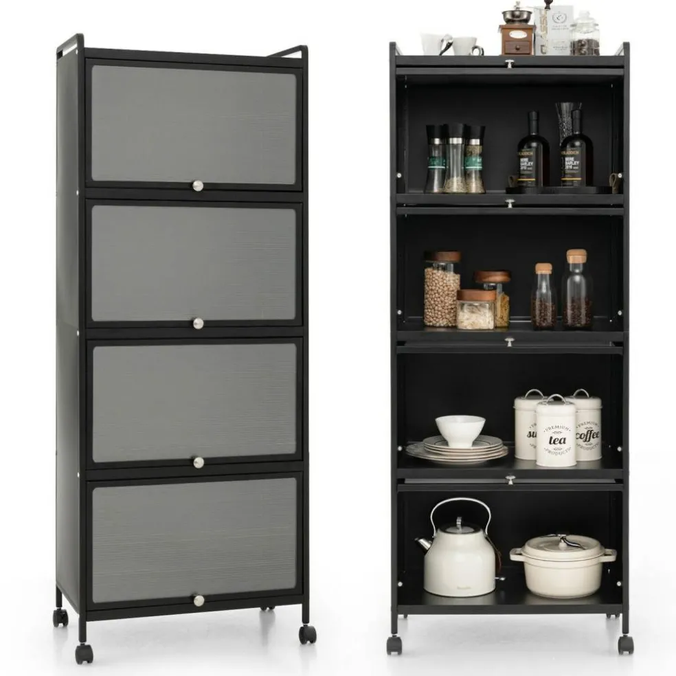 5-tier Kitchen Baker's Rack With Flip-up Pc Doors-black