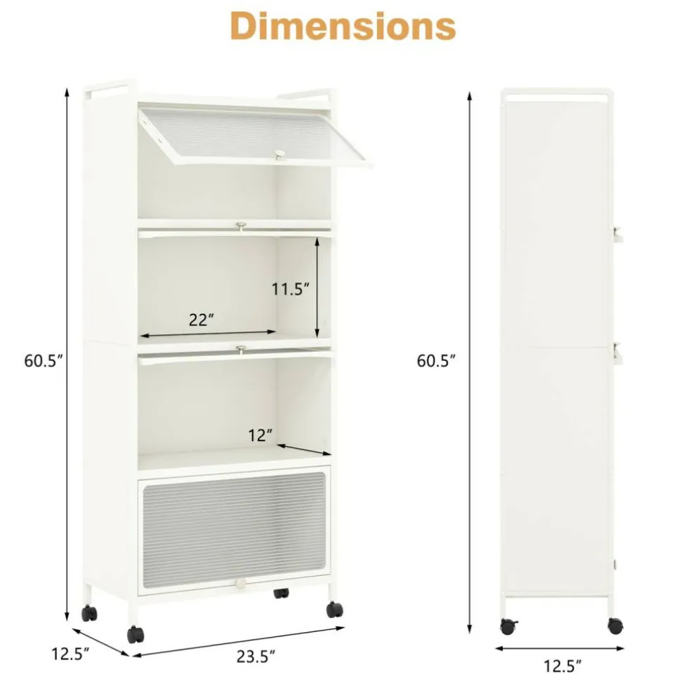 5-tier Kitchen Baker's Rack With Flip-up Pc Doors-black