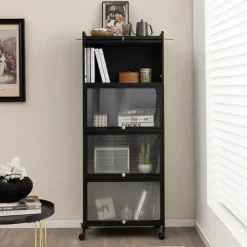 5-tier Kitchen Baker's Rack With Flip-up Pc Doors-black