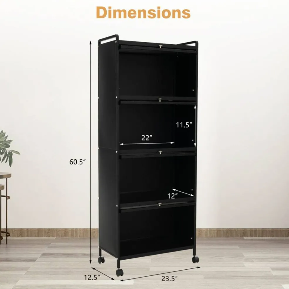 5-tier Kitchen Baker's Rack With Flip-up Pc Doors-black