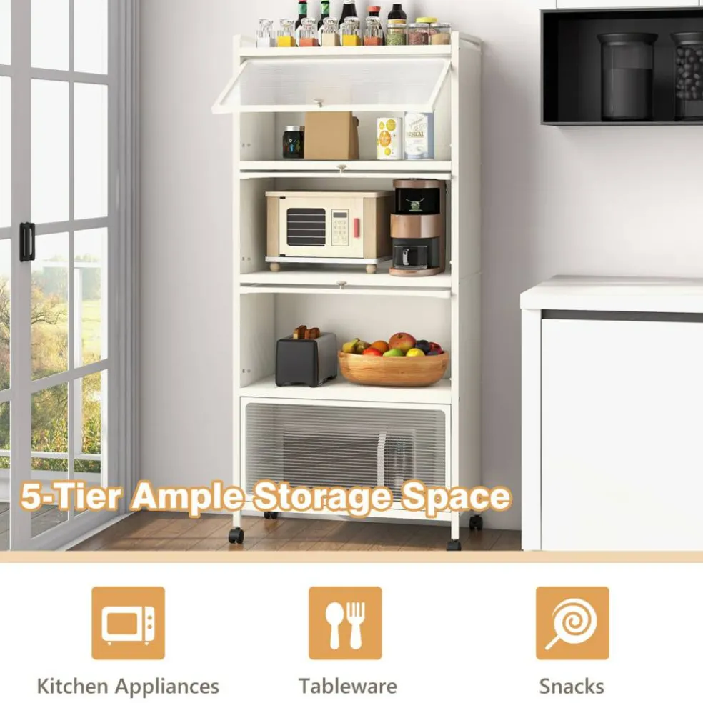 5-tier Kitchen Baker's Rack With Flip-up Pc Doors-black