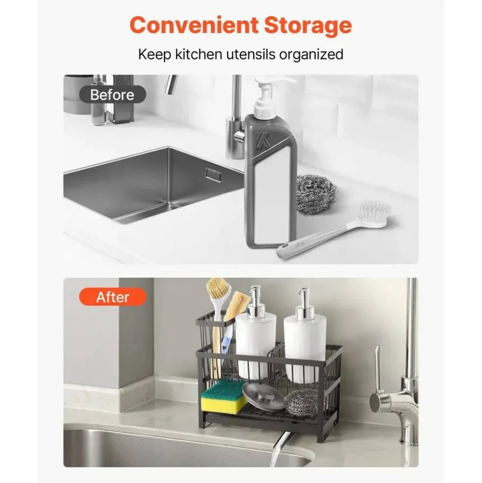 2-Tier Kitchen Sink Caddy Organizer with Brush Holder & Divider