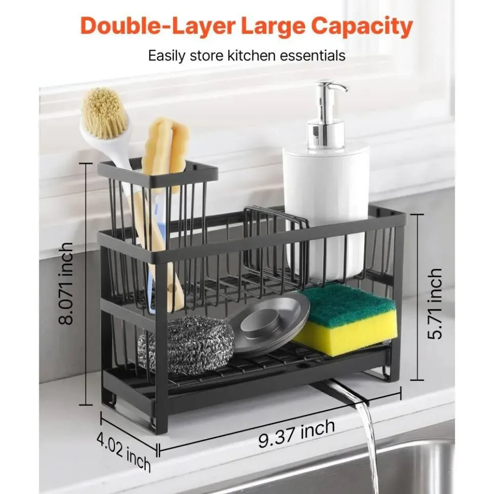 2-Tier Kitchen Sink Caddy Organizer with Brush Holder & Divider