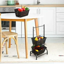 3 Tier Kitchen Storage Cart, Floor Standing Vegetable Fruit Organizer Shelf with Detachable Baskets