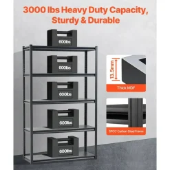 5-Tier Metal Storage Shelves 2000 lbs Garage Utility Rack Adjustable Kitchen Warehouse