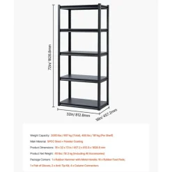 5-Tier Metal Storage Shelves 2000 lbs Garage Utility Rack Adjustable Kitchen Warehouse