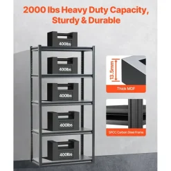 5-Tier Metal Storage Shelves 2000 lbs Garage Utility Rack Adjustable Kitchen Warehouse