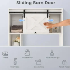 4-Tier Over The Toilet Storage Cabinet with Sliding Barn Door and Storage Shelves