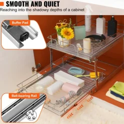2 Tier Pull Out Cabinet Organizer Slide Out Pantry Shelves