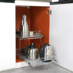 2 Tier Pull Out Cabinet Organizer Slide Out Pantry Shelves