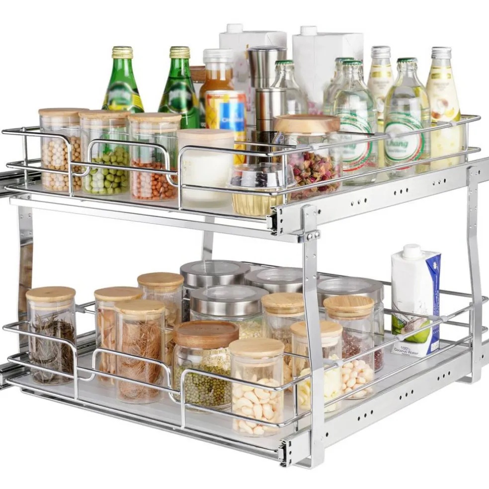2 Tier Pull Out Cabinet Organizer Slide Out Pantry Shelves