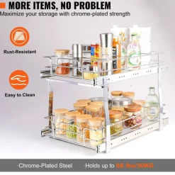 2 Tier Pull Out Cabinet Organizer Slide Out Pantry Shelves