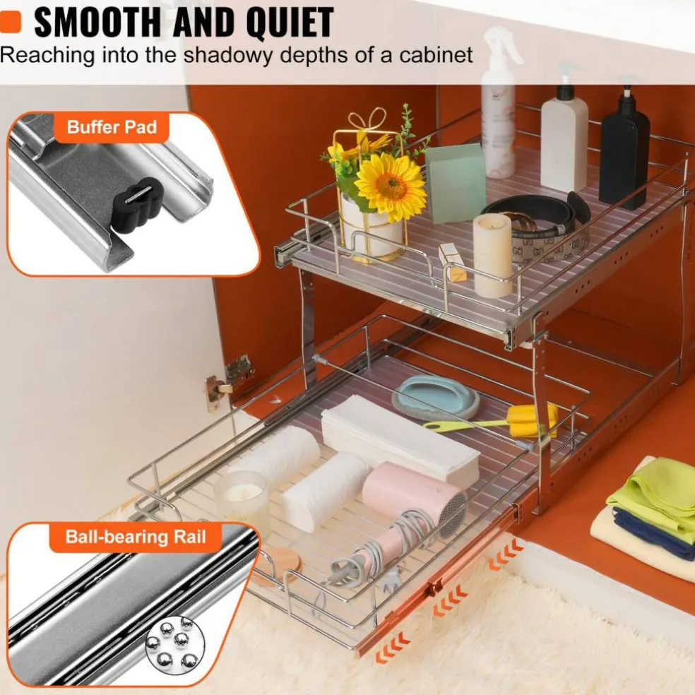 2 Tier Pull Out Cabinet Organizer Slide Out Pantry Shelves