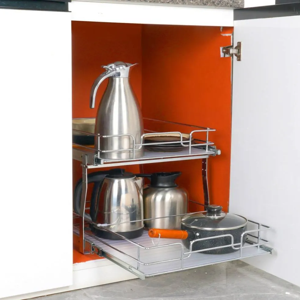 2 Tier Pull Out Cabinet Organizer Slide Out Pantry Shelves