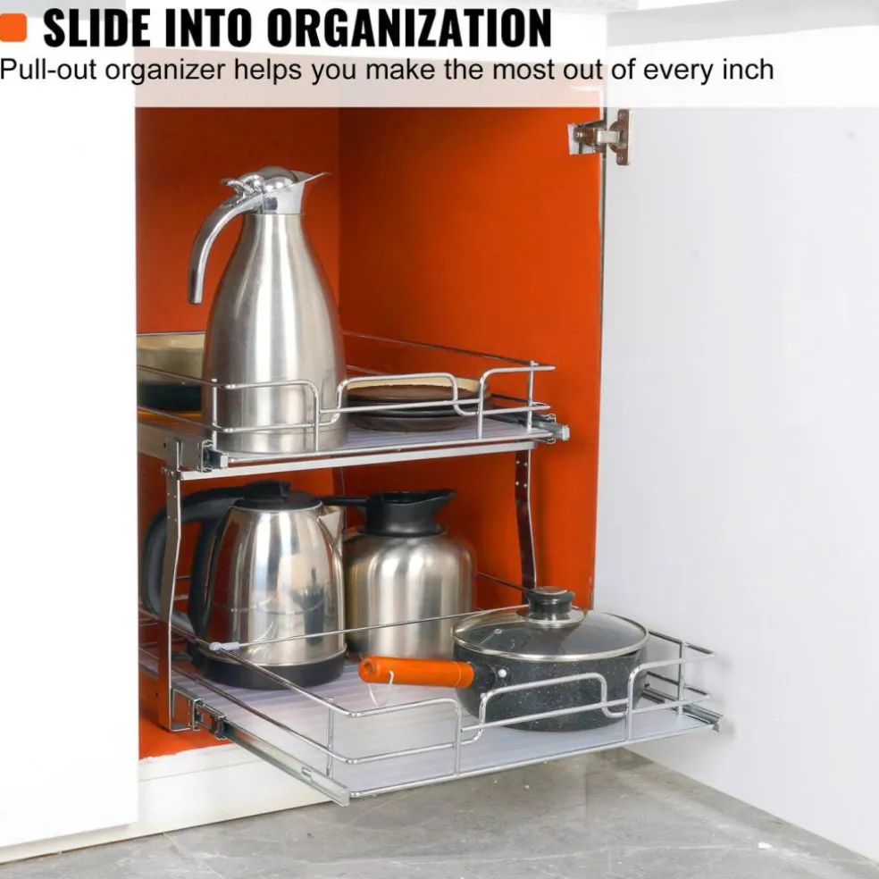 2 Tier Pull Out Cabinet Organizer Slide Out Pantry Shelves