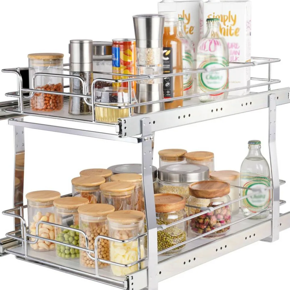 2 Tier Pull Out Cabinet Organizer Slide Out Pantry Shelves