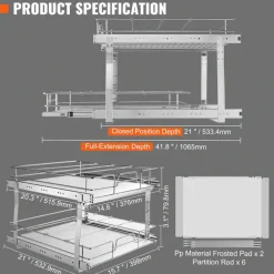 2 Tier Pull Out Cabinet Organizer Slide Out Pantry Shelves