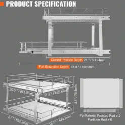 2 Tier Pull Out Cabinet Organizer Slide Out Pantry Shelves