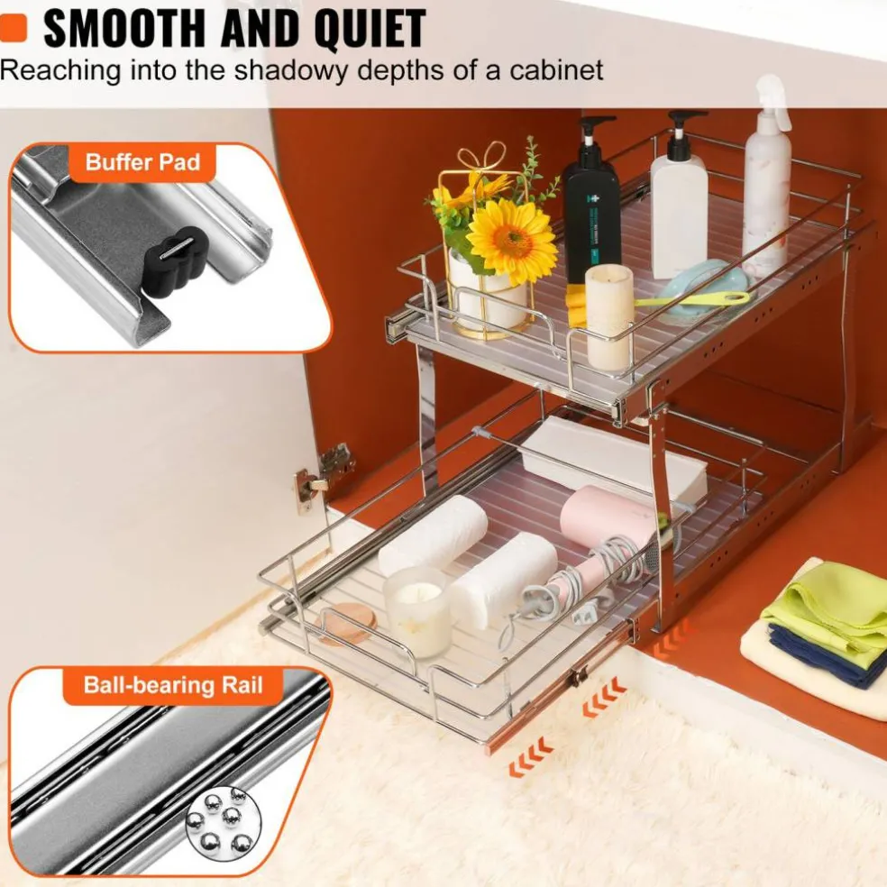 2 Tier Pull Out Cabinet Organizer Slide Out Pantry Shelves