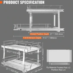 2 Tier Pull Out Cabinet Organizer Slide Out Pantry Shelves