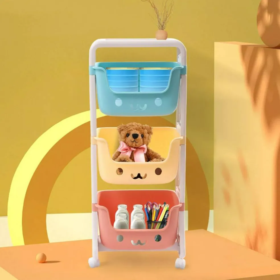 3-Tier Rolling Cart Kids Playroom Decor Doll Activity Rack Shelf 10kg/22.04lbs