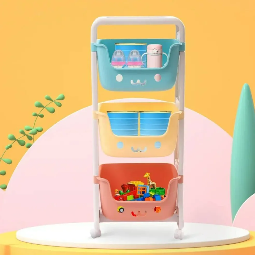 3-Tier Rolling Cart Kids Playroom Decor Doll Activity Rack Shelf 10kg/22.04lbs