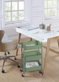 3-Tier Rolling Metal Storage Cart – Kitchen & Under Desk Organizer with Casters