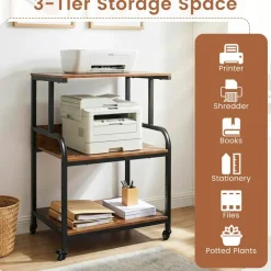 3-Tier Rolling Printer Stand with Adjustable Shelf, 21.5