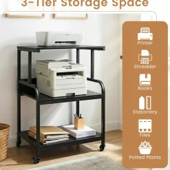 3-Tier Rolling Printer Stand with Adjustable Shelf, 21.5