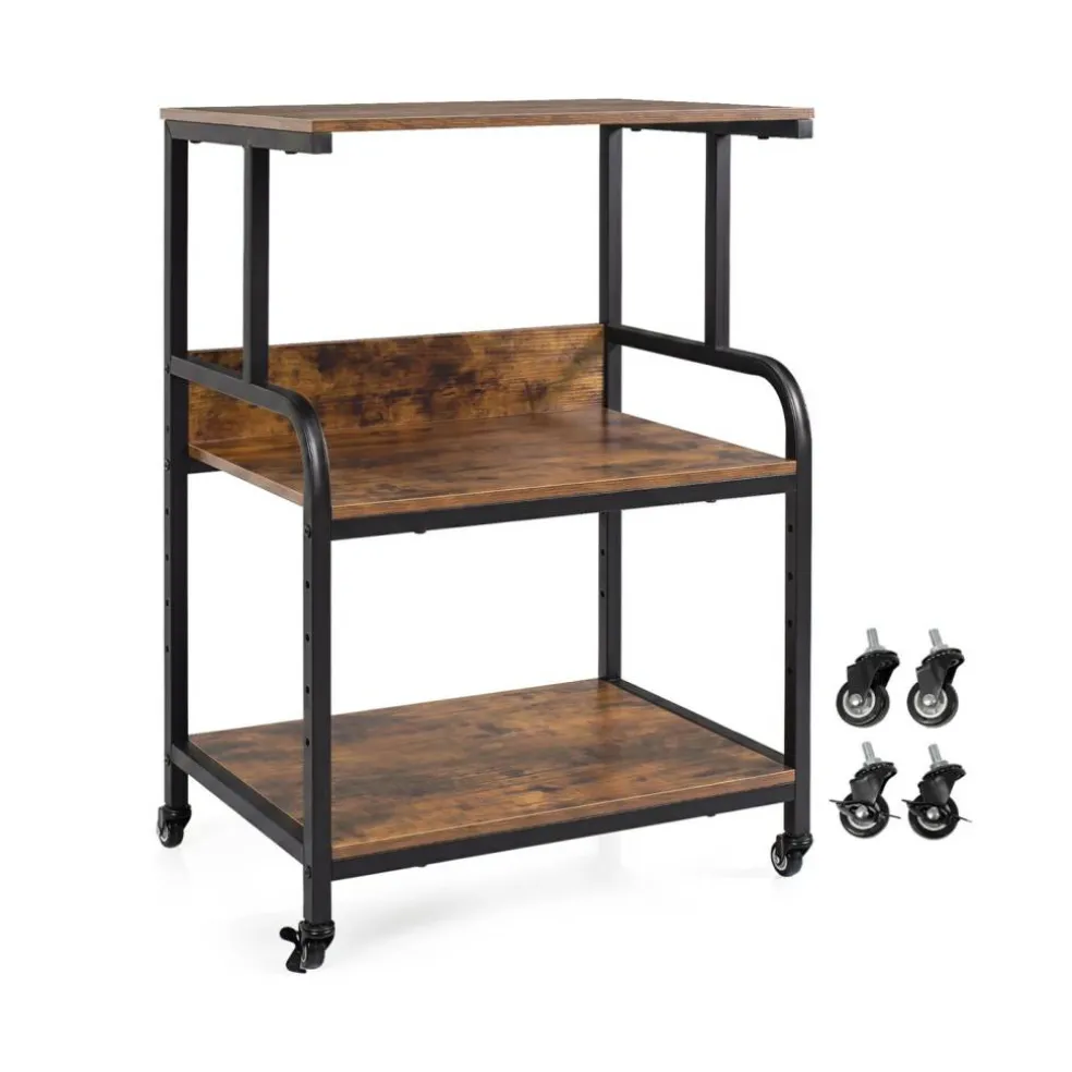 3-Tier Rolling Printer Stand with Adjustable Shelf, 21.5" Office Machine Cart with 4 Wheels, Metal Frame, Storage Rack for Printer, Paper & Office Supplies