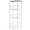 4-Tier Rolling Storage Cart with Wood Top, White Metal Wire Shelving Unit