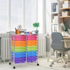 10-Tier Rolling Storage Cart with 20 Drawers, Mobile Organizer with Transparent Plastic Bins, Steel Frame, 4 Wheels