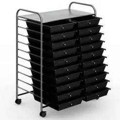 10-Tier Rolling Storage Cart with 20 Drawers, Mobile Organizer with Transparent Plastic Bins, Steel Frame, 4 Wheels