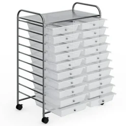 10-Tier Rolling Storage Cart with 20 Drawers, Mobile Organizer with Transparent Plastic Bins, Steel Frame, 4 Wheels