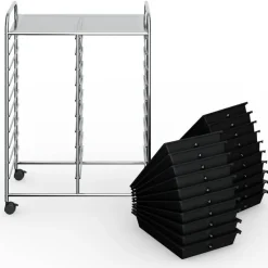 10-Tier Rolling Storage Cart with 20 Drawers, Mobile Organizer with Transparent Plastic Bins, Steel Frame, 4 Wheels