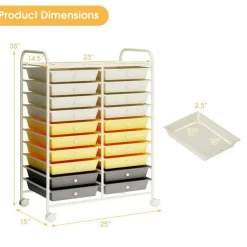 10-Tier Rolling Storage Cart with 20 Drawers, Mobile Organizer with Transparent Plastic Bins, Steel Frame, 4 Wheels
