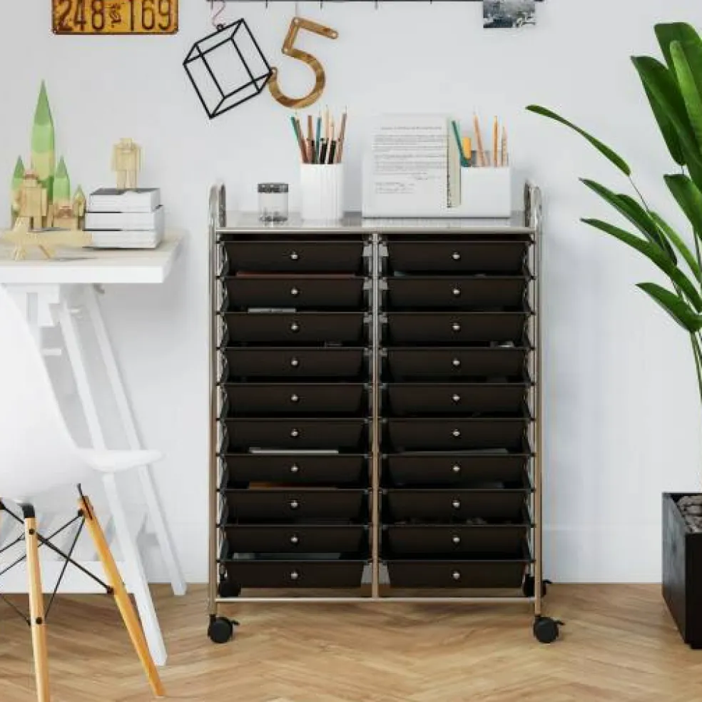 10-Tier Rolling Storage Cart with 20 Drawers, Mobile Organizer with Transparent Plastic Bins, Steel Frame, 4 Wheels