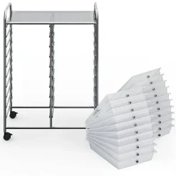 10-Tier Rolling Storage Cart with 20 Drawers, Mobile Organizer with Transparent Plastic Bins, Steel Frame, 4 Wheels