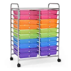 10-Tier Rolling Storage Cart with 20 Drawers, Mobile Organizer with Transparent Plastic Bins, Steel Frame, 4 Wheels