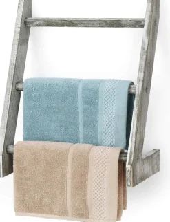 3-Tier Rustic Wood Farmhouse Wall Hanging Ladder Towel Rack