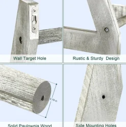 3-Tier Rustic Wood Farmhouse Wall Hanging Ladder Towel Rack