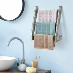 3-Tier Rustic Wood Farmhouse Wall Hanging Ladder Towel Rack