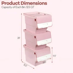3-Tier Storage Bins with Lids, 12.5 QT Stackable Organizer Baskets with Wheels, Front Door, Ventilated Design, Rolling Storage Containers