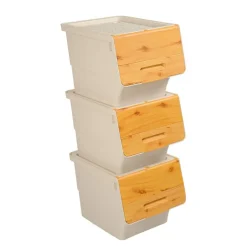 3-Tier Storage Bins with Lids, 12.5 QT Stackable Organizer Baskets with Wheels, Front Door, Ventilated Design, Rolling Storage Containers