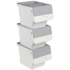 3-Tier Storage Bins with Lids, 12.5 QT Stackable Organizer Baskets with Wheels, Front Door, Ventilated Design, Rolling Storage Containers